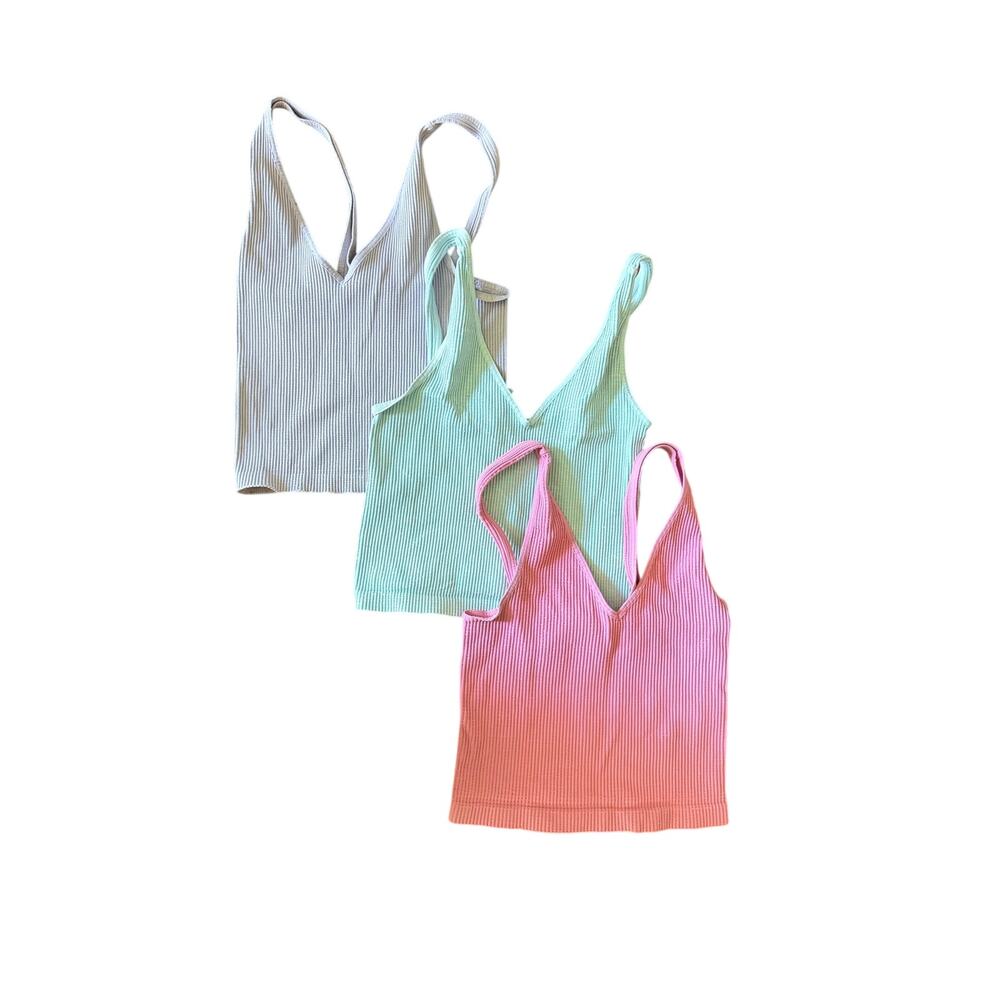 Nikibiki Ribbed Tank Top Set of 3 Stretch Seamless Cami Bundle